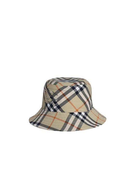 Burberry White Ekd Motif Checked Bucket Hat