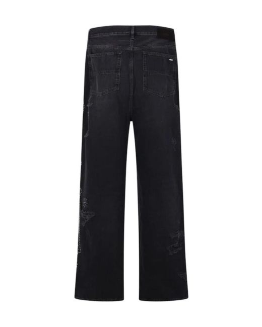 Amiri Black Distressed Bones Studded Baggy Jeans for men