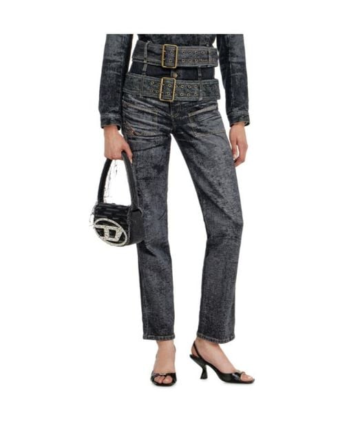 DIESEL Gray D-Gorina Belted High-Rise Jeans