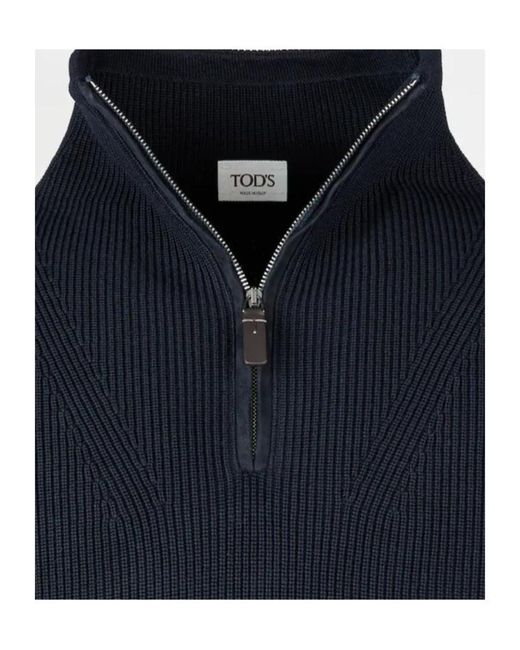 Tod's Blue Half-Zip Knit Sweater for men