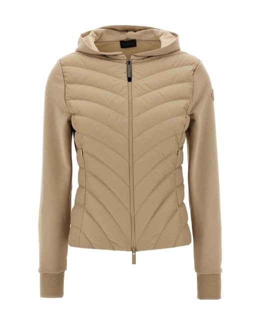 Moncler Natural Quilted Zip-Up Hooded Jacket
