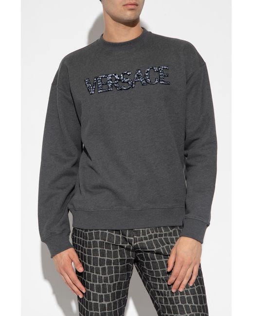 Versace Gray Logo-Embellished Crewneck Sweatshirt for men
