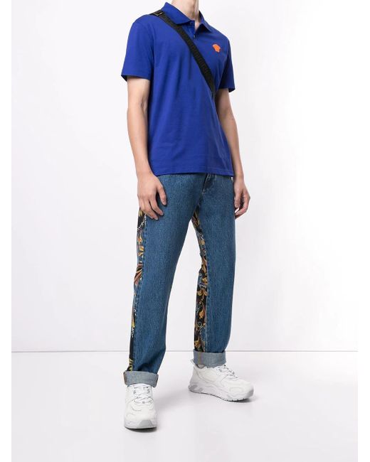 Versace Blue Medusa Motif Polo Shirt for men