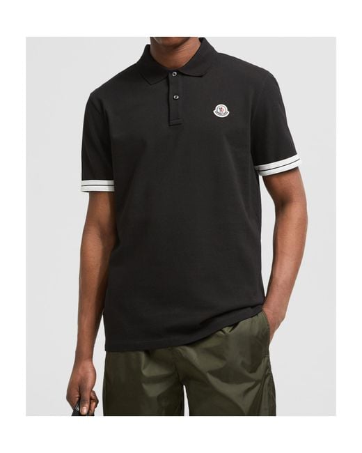 Moncler Black Logo Cotton Piquet Polo Shirt for men