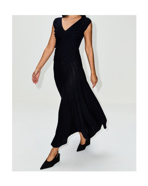 Alaïa Black Alaïa V-Neck Pleated Sleeveless Dress