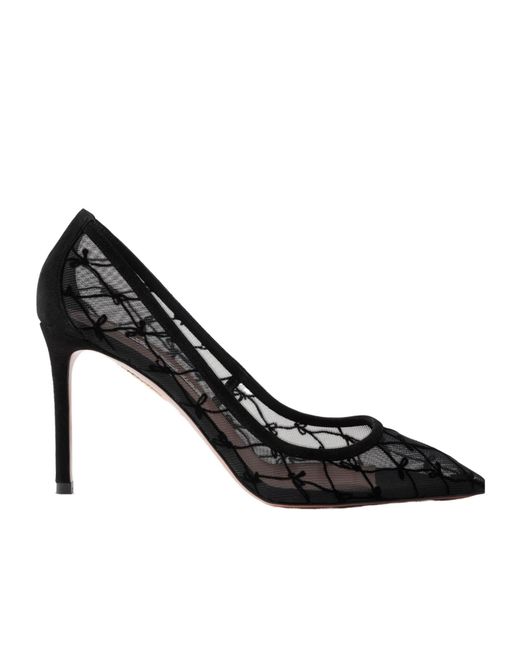 Aquazzura Black Nude Bow-Embroidered Pumps