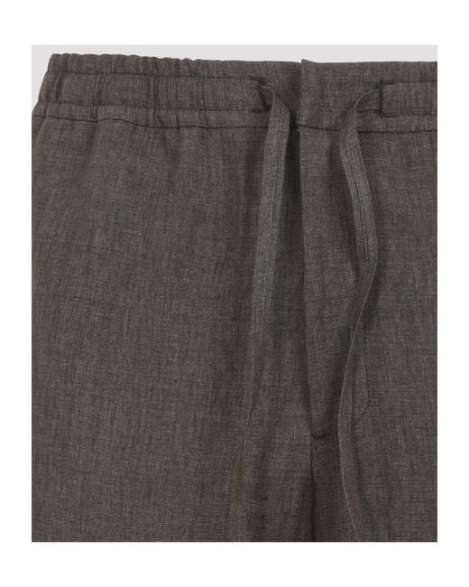Canali Gray Drawstring-Waist Linen Trousers for men