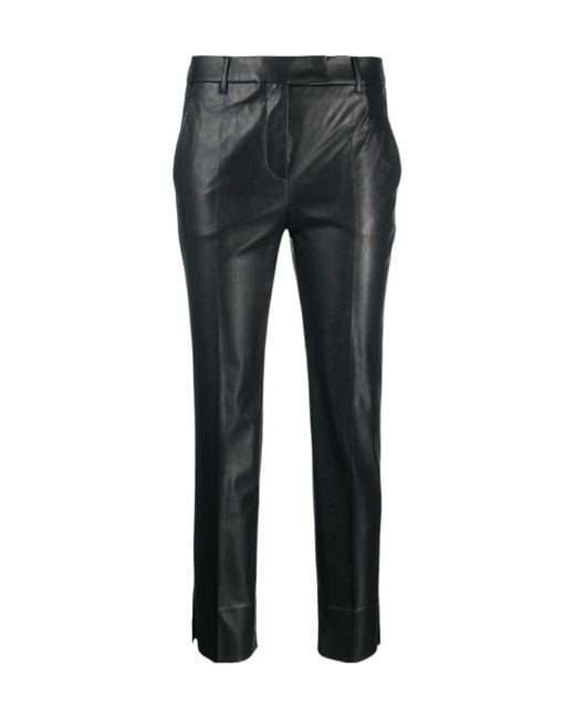 Incotex Black Slim-Cut Faux-Leather Trousers