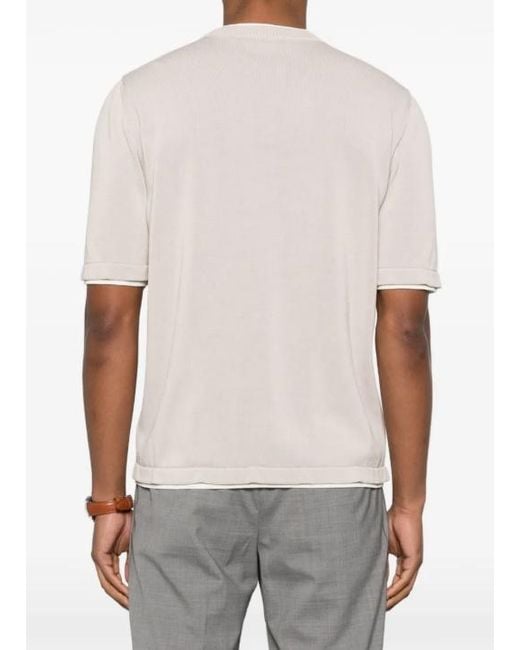 Eleventy White Round Neck Trim Sweater for men