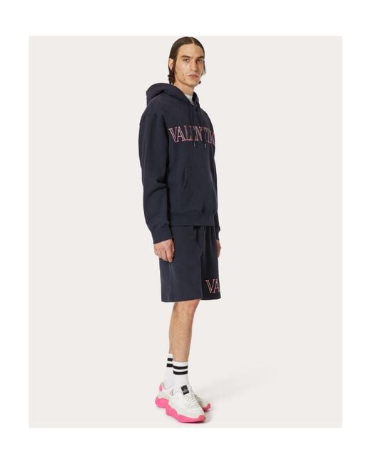 Valentino Blue Logo Printed Drawstring Hoodie for men