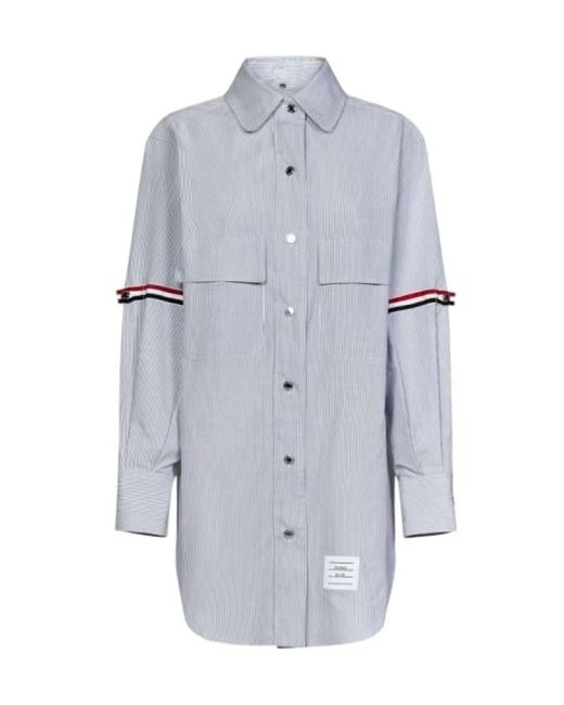Thom Browne Blue Rwb Striped Longline Button-Up Shirt