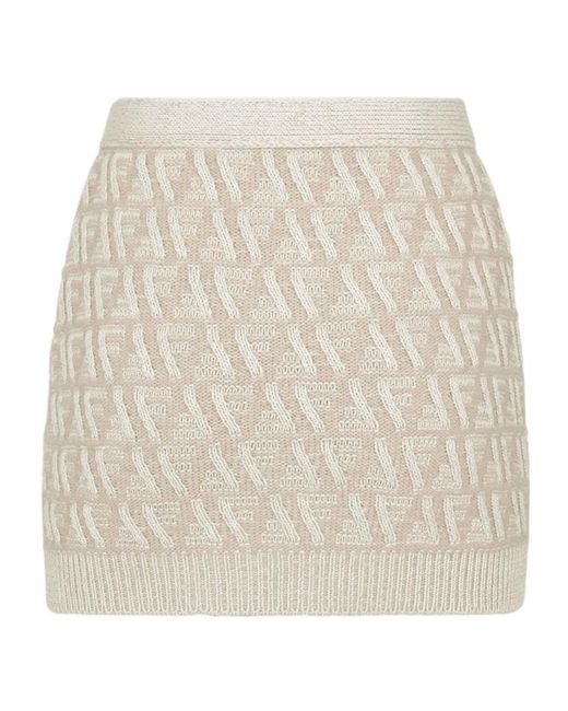 Fendi Natural Logo Intarsia Knit Skirt