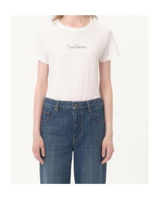 Valentino White Logo Embroidered Crewneck T-Shirt