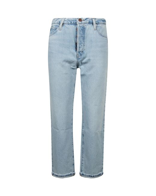 FRAME Blue Button Detailed Straight Leg Jeans