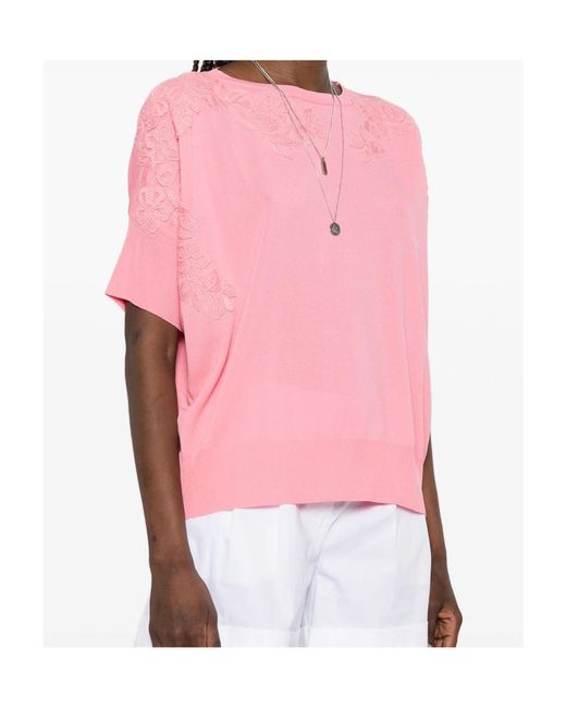 ERMANNO FIRENZE Pink Floral-Lace T-Shirt