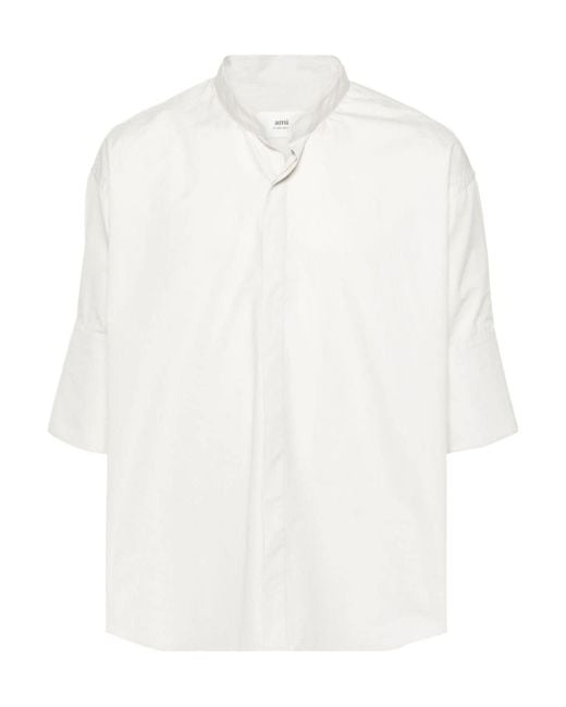 AMI White Ami Mandarin Collar Buttoned Shirt for men