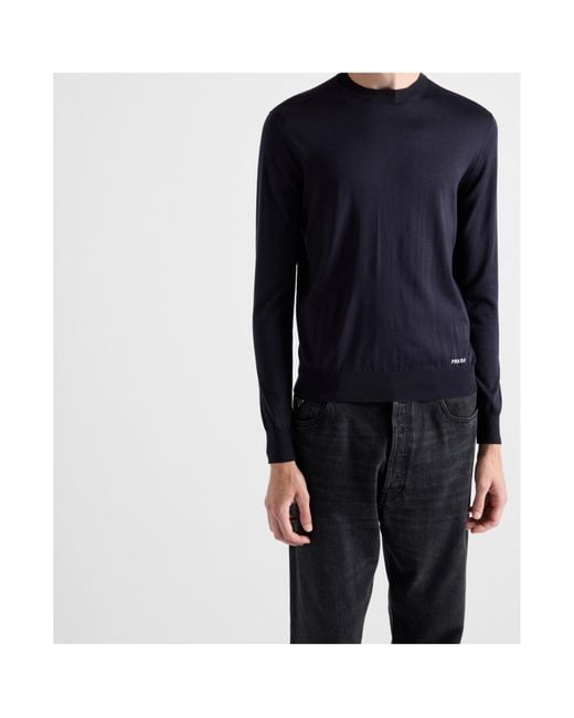 Prada Blue Long Sleeved Crewneck Jumper for men