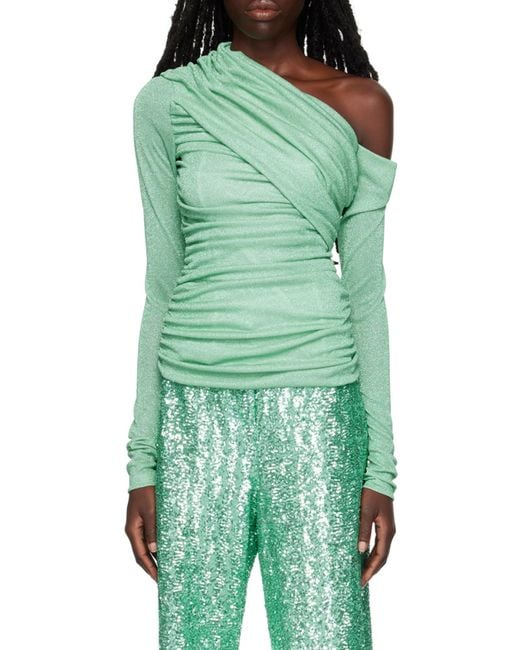 MSGM Green One-Shoulder Draped Top