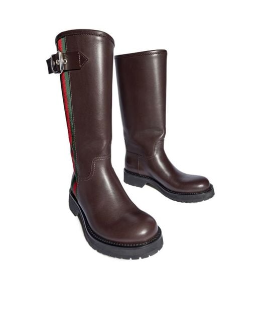 Gucci Brown Biker Boot With Web
