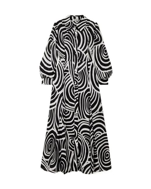 Rixo Black Maddison Printed Voile Midi Shirt Dress