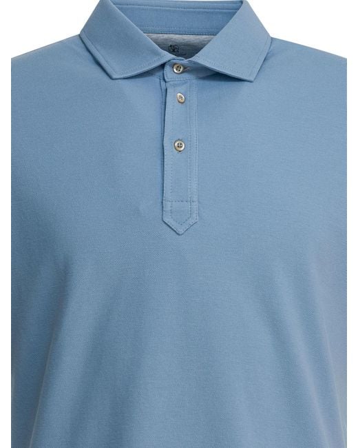 Brunello Cucinelli Blue Cotton Short-Sleeved Polo Shirt for men