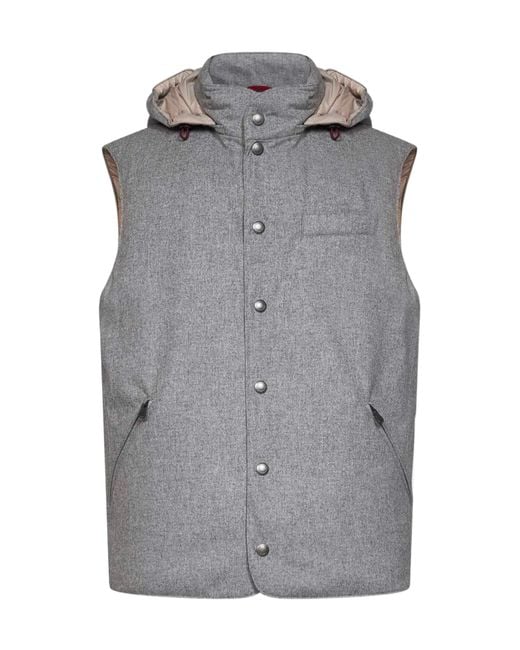 Brunello Cucinelli Gray Padded Wool Vest for men