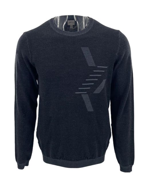 Armani Collezioni Blue Round-Neck Long-Sleeved Sweater for men