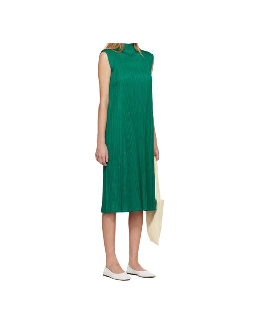Pleats Please Issey Miyake Green Pleated Midi Dress