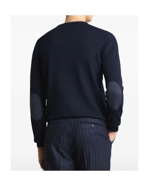 Fay Blue Elbow-Patch Crewneck Jumper for men