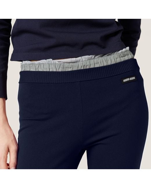 Miu Miu Blue Elasticated Waistband Slim-Fit Trousers