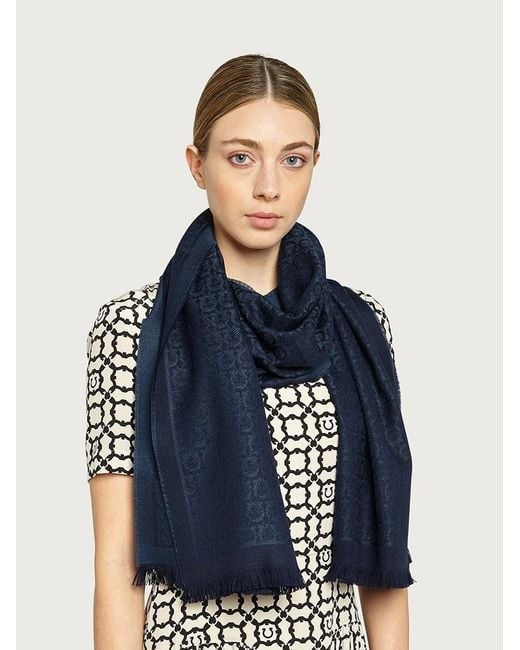 Ferragamo Black Gancini-Jacquard Wool Scarf