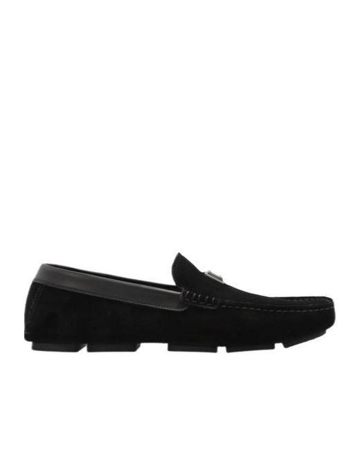 Dolce & Gabbana Black Logo Plaque Round-Toe Loafers for men