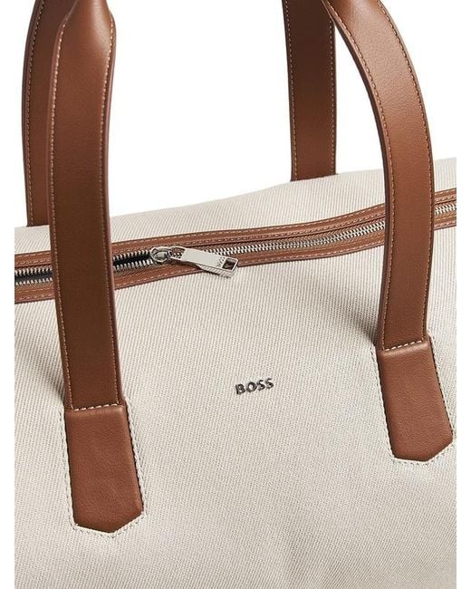 Boss Natural Leather-Trim Holdall Bag for men