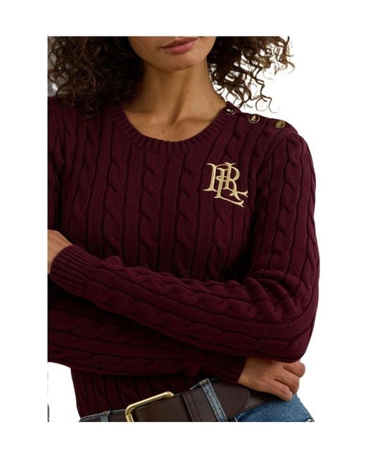 Ralph Lauren Purple Burgundy Cable-Knit Crewneck Sweater