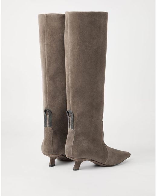 Brunello Cucinelli Brown Beaded Thigh-High Boots