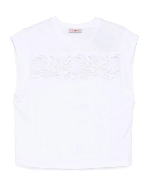 Twinset White Floral-Appliqué Crewneck T-Shirt