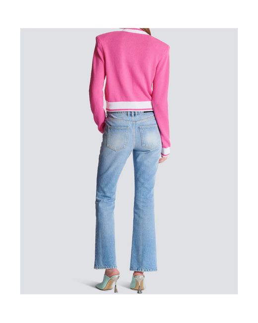 Balmain Pink Signature Button-Detail Cardigan