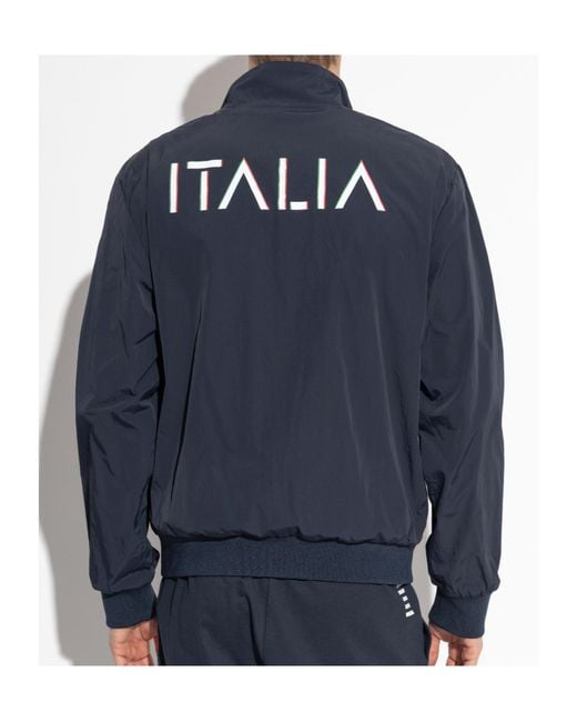EA7 Blue Logo-Printed Zipped Jacket for men
