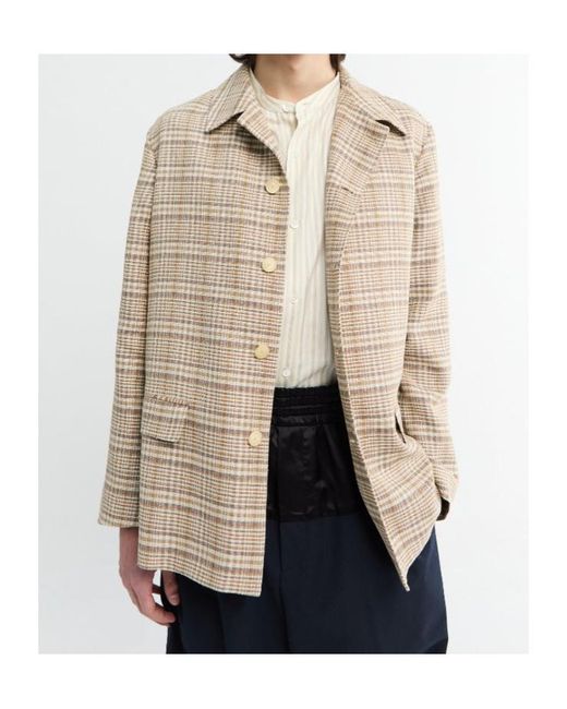 Auralee Brown Checked Buttoned Shirt Jacket for men