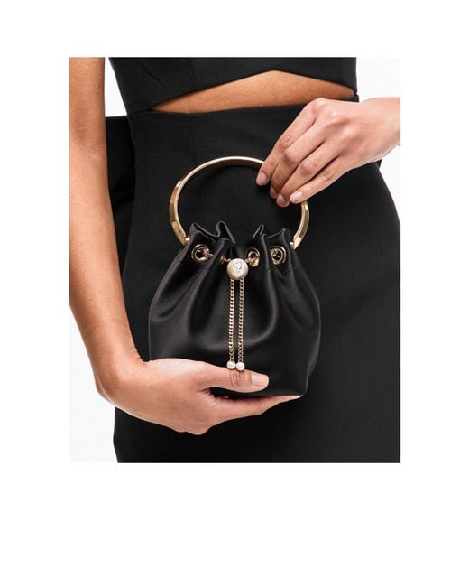 Jimmy Choo Black Satin Drawstring Bucket Bag