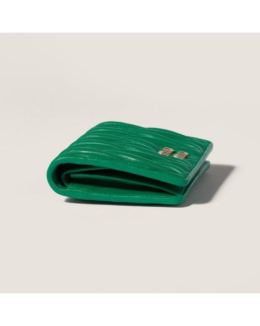 Miu Miu Green Small Matelassé Nappa Leather Wallet
