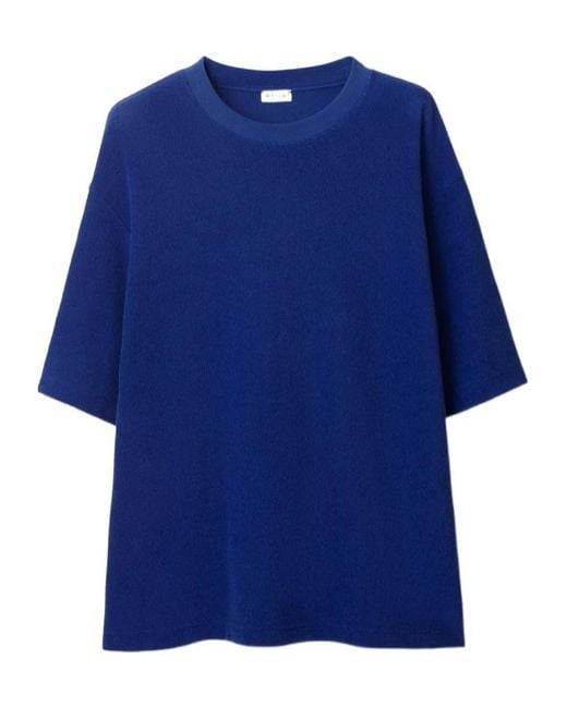 Burberry Blue Ekd-Motif Crewneck Towelling T-Shirt for men