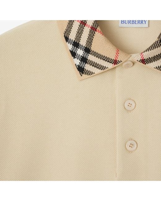 Burberry Natural Cotton Check Collar Polo Shirt for men