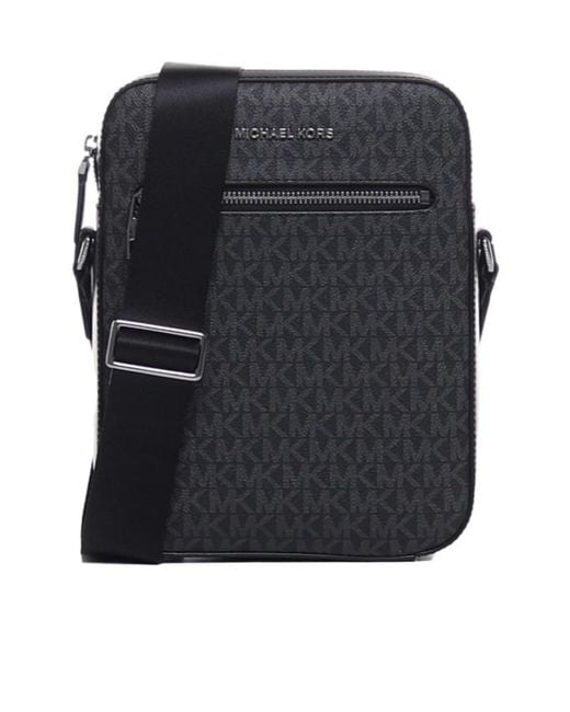 Michael Kors Black Varick Logo Detailed Zipped Messenger Bag for men