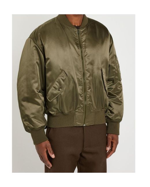 Saint Laurent Green Padded Satin Bomber Jacket for men