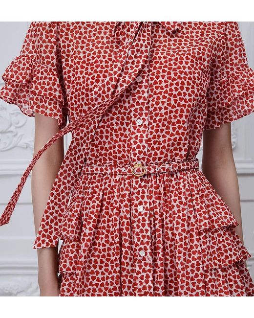 Dior Red Qixi Short Ruffled Dress With Belt