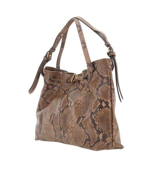 Gianni Chiarini Brown Mimi Python-Effect Leather Shoulder Bag