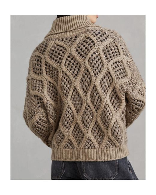 Brunello Cucinelli Natural Zipped Open-Knit Cardigan