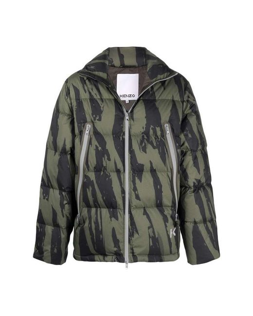 KENZO Green Pleat Camo-Print Puffer Jacket for men