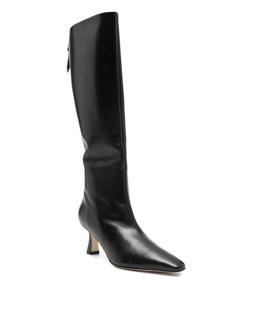 Aeyde Black Leather Knee-High Boots With Zipper Closure